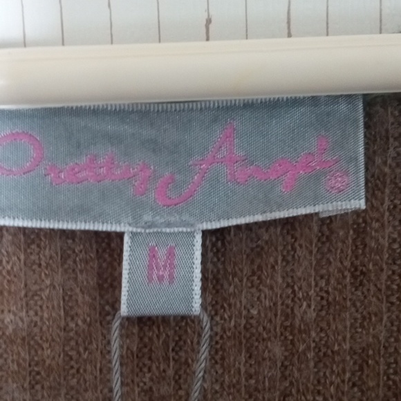 Pretty Angel Brown Long Sleeve Knit Dress with Lace Ruffle Hem Linen - Picture 2 of 8